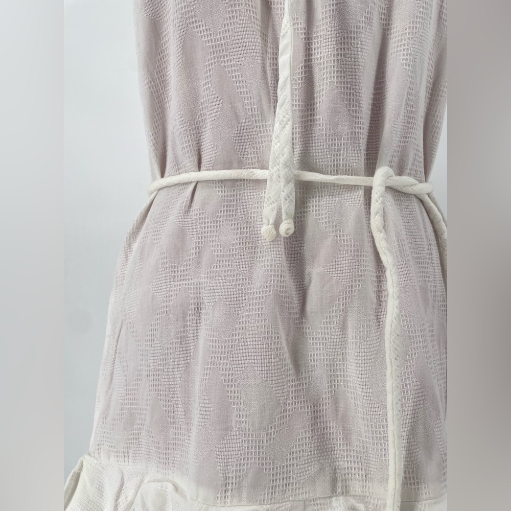 Vintage Crisp White Drop Waist Midi Dress With Neckline Ties & Tie Belt - Picture 5 of 15